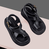 Chicdear-Voguable  Sandals Women Genuine Leather  Summer New Clip Toe Sandals Ladies Roman Women Shoes Muffin Sandals