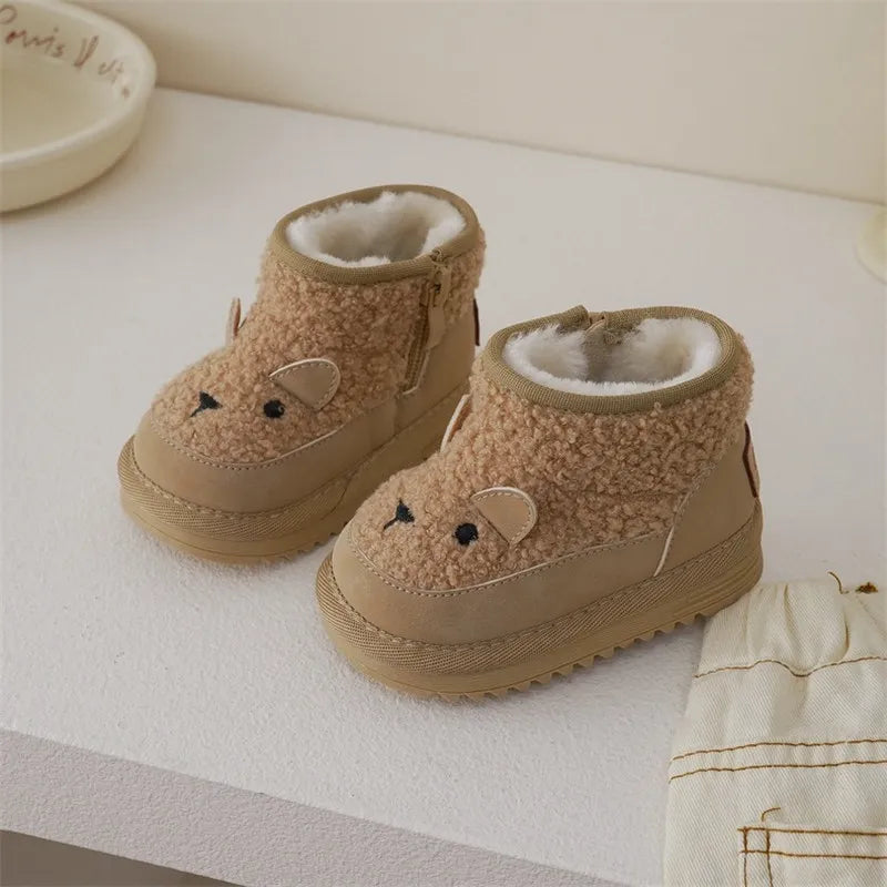 Chicdear - Ｗinter New Children Snow Boots Baby Soft Fleece Upper Warm Boots Boys Girls Cute Short Boots Infant Warm Shoes With Fur