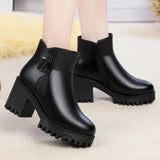 Chicader - 2023 New Elegant Comfort Warm Winter Boots Black Genuine Leather Boots Thick Sole Non-slip High Heel Snow Shoes Women Wool Boots