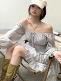 Chicdear Summer New Lantern Sleeves Short Dresses for Women Off Shoulder High Waist Ruffles A-line Casual Korean Chic Vestidos Mujer 2024