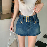 Chicdear White High Waist Denim Skirt Female A-line Mini Skirt With Belt