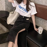 Chicdear To Knees Length Womens Denim Skirt with Slit Clothing Ripped Skirts for Women Summer 2023 Aesthetic High Quality Casual V Jeans