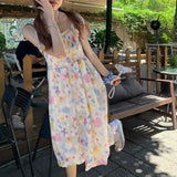 Chicdear Korean Style Floral Women Kawaii Suspenders Dress Elegant Tighten The Waist 2024 Spring Summer New Dress Fashion Princess Dress