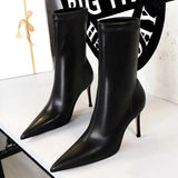 Chicdear - Shoes 2023 New Women Mid-Calf Boots Pointed Toe High-heel Boots Stiletto Heels Leather Boots Fashion Autumn Winter Boots