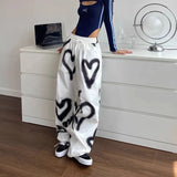 Chicdear Y2K Love Graffiti Wide Leg Pants Women High Waist Streetwear Loose Drawstring Jogging Trousers Female Korean Casual Sweatpants