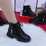 Chicdear Shoes 2024 Fashion Winter Warm Women Black Casual Shoes Plus Velvet All-Match Sneakers Thick-Soled Cotton