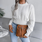 Chicdear - Women Autumn Winter Long Sleeve Twist Neck Knit Crop Sweater For Ladies Fashion Slim All Match Tops