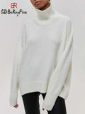 Christmas gift    Winter Women Turtleneck Sweater Oversize Long Sleeve Top Autumn Casual Loose Jumper White Thick Warm Knitted Pullovers for Women
