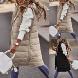 Chicdear -  Sleeveless Winter Jacket Women Midi Coats Down Vest Keep Warm Elegant Black Hooded Street Hipster Lady Cotton Overcoat