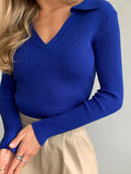 Chicdear - Spring Women's Sweater Knitted Blouse Long Sleeve Tops Female Polo Collar Jumper Solid Color Slim Pullover Women 2023 Knitwears