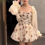 Chicdear Women Summer Floral Suspender Belt Sweet Dress Fashion Tighten The Waist 2024 New Spring Summer Dress Elegant Kawaii Dress