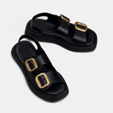 Chicdear-Voguable  INS New Women Real Leather Sandals Woman Buckle Shoes Fashion Party Daily Female Footwear Size 34-40