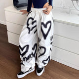 Chicdear Y2K Love Graffiti Wide Leg Pants Women High Waist Streetwear Loose Drawstring Jogging Trousers Female Korean Casual Sweatpants