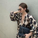 Chicdear New Summer Women's Vintage Leopard Print Long Dress Fashion V-Neck Long Sleeve Loose Dresses Sexy Temperament Ladies Clothes