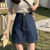 Chicdear Korean Style Denim Mini Skirts for Women Summer 2023 Dark Blue Short A Line Skirt Woman Jeans High Waist Skirts Female