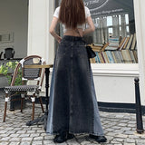 Chicdear Sense Retro Contrasting Denim Long Dress Tall Meat Covering High Waist Color-block Skirt Women's Spring and Autumn