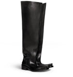 Chicdear  Black Leather Square Toe Over Knee Boots Women and Men Chunky Heel Luxury Designer Chelsea Boots 2023 New Comfy Shoes