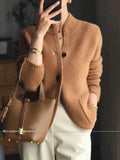 Christmas gift    New hot high-end women's knitting cardigan 100% cashmere wool sweater long sleeve half high collarsolid women's wool sweater