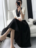 Chicdear French Elegant Two Piece Sets Vintage Office Lady Puff Sleeve White Crop Top + A Line Black Midi Skirts Suit Retro Summer Outfit