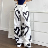 Chicdear Y2K Love Graffiti Wide Leg Pants Women High Waist Streetwear Loose Drawstring Jogging Trousers Female Korean Casual Sweatpants