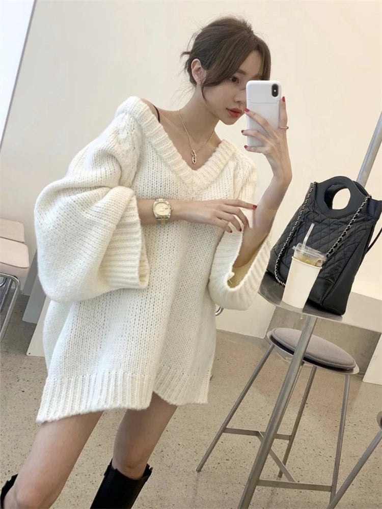 Chicdear - Sweater Women Winter Pullover Girls Sweater Oversize Knitting Tops Vintage Long Sleeve Fall Female Knitted Outerwear Warm Pull