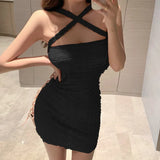 Chicdear Summer Sleeveless Cross Halter Women Dress Sexy Slim Knitted Solid Color