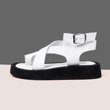 Chicdear-Voguable  Sandals Women Genuine Leather  Summer New Clip Toe Sandals Ladies Roman Women Shoes Muffin Sandals