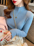 Chicdear - Autumn Winter Sweater Women Knitted Ribbed Pullover 2023 Sweater Long Sleeve Ruffles Turtleneck Slim Jumper Soft Warm Pull Femme