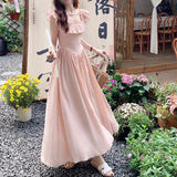 Chicdear Korean Style Ruffles Women Kawaii Dress Elegant Tighten The Waist 2024 Spring Summer New Dress Fashion Lovely Princess Dress