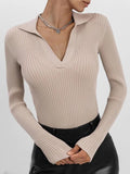 Chicdear - Spring Women's Sweater Knitted Blouse Long Sleeve Tops Female Polo Collar Jumper Solid Color Slim Pullover Women 2023 Knitwears