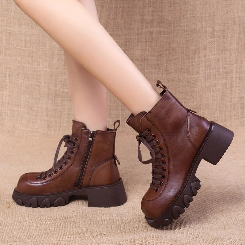 Chicader - Genuine Leather Shoes Women Boots 2022 Autumn Winter Fashion Ankle Boots Warm Soft Outdoor Casual Flat Shoes Woman