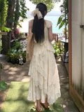 Chicdear Korean Elegant Lace Midi Dress Women Casual 2024 Spring Summer New A-line Ruffles Holiday Beach Dress Y2k Prom Robe Vestidos