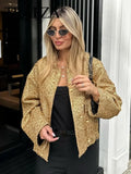 Chicdear -  Autumn Women Elegant Gold Coat Single Breasted Long Sleeve Jacket With Pockets Female Fashion Streetwear Chic Coats