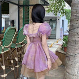 Chicdear Korean Style Elegant Women Kawaii Hot Girl Dress Tighten The Waist 2024 Spring Summer New Dress Fashion Princess Lovely Dress