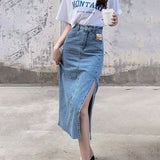 Chicdear To Knees Length Womens Denim Skirt with Slit Clothing Ripped Skirts for Women Summer 2023 Aesthetic High Quality Casual V Jeans