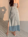 Chicdear Long Denim Skirt Vintage Women Solid High Waist  A-LINE Slim Korean Style Jean Slit Midi Skirt Summer Fashion Girl