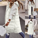 Chicdear -  Sleeveless Winter Jacket Women Midi Coats Down Vest Keep Warm Elegant Black Hooded Street Hipster Lady Cotton Overcoat