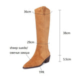 Chicdear -NEW Autumn Women's Boots Sheep Suede Shoes Women Pointed Toe Chunky Heel Women Boots Winter Knee-High Boots Women Modern Boots