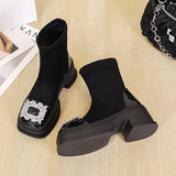 Chicdear - 2023 Autumn Winter New Fashion Round Toe Thick Heel Ankle Boots Women Ytmtloy Botines De Muje Square Heel Shallow Rubber Sexy 1