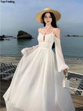 Chicdear Summer White Holiday Beach Long Dress Women Off Shoulder Backless Runway Vestidos Korean Chic A-line Sundress Clothes