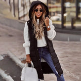 Chicdear -  Sleeveless Winter Jacket Women Midi Coats Down Vest Keep Warm Elegant Black Hooded Street Hipster Lady Cotton Overcoat