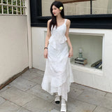 Chicdear Summer White Irregular Dress Y2k Vintage Elegant Off Shoulder Sleeveless Long Dress Vintage Party Club One Piece Frocks Clothes