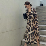 Chicdear New Summer Women's Vintage Leopard Print Long Dress Fashion V-Neck Long Sleeve Loose Dresses Sexy Temperament Ladies Clothes