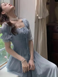 Chicdear Korean Elegant Princess Evening Party Dress French Court Style Big Hem Robe Midi Dresses for Women Summer Bandage Beach Vestidos