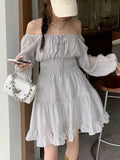 Chicdear Summer New Lantern Sleeves Short Dresses for Women Off Shoulder High Waist Ruffles A-line Casual Korean Chic Vestidos Mujer 2024