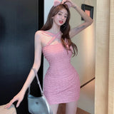 Chicdear Summer Sleeveless Cross Halter Women Dress Sexy Slim Knitted Solid Color