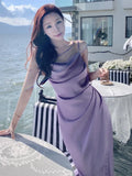 Chicdear Summer Elegant Satin Graduation Party Midi Dress Women France Chic Slim Spaghetti Straps Robe Korean Folds Clothes