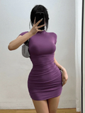 Chicdear Sexy Tight Half High Collar Pleated Waist Mini Dress Spicy Girls Slim Dresses Bodycon Women Vestidos Cortos Party Mujer Clothing