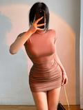 Chicdear Sexy Tight Half High Collar Pleated Waist Mini Dress Spicy Girls Slim Dresses Bodycon Women Vestidos Cortos Party Mujer Clothing