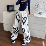 Chicdear Y2K Love Graffiti Wide Leg Pants Women High Waist Streetwear Loose Drawstring Jogging Trousers Female Korean Casual Sweatpants